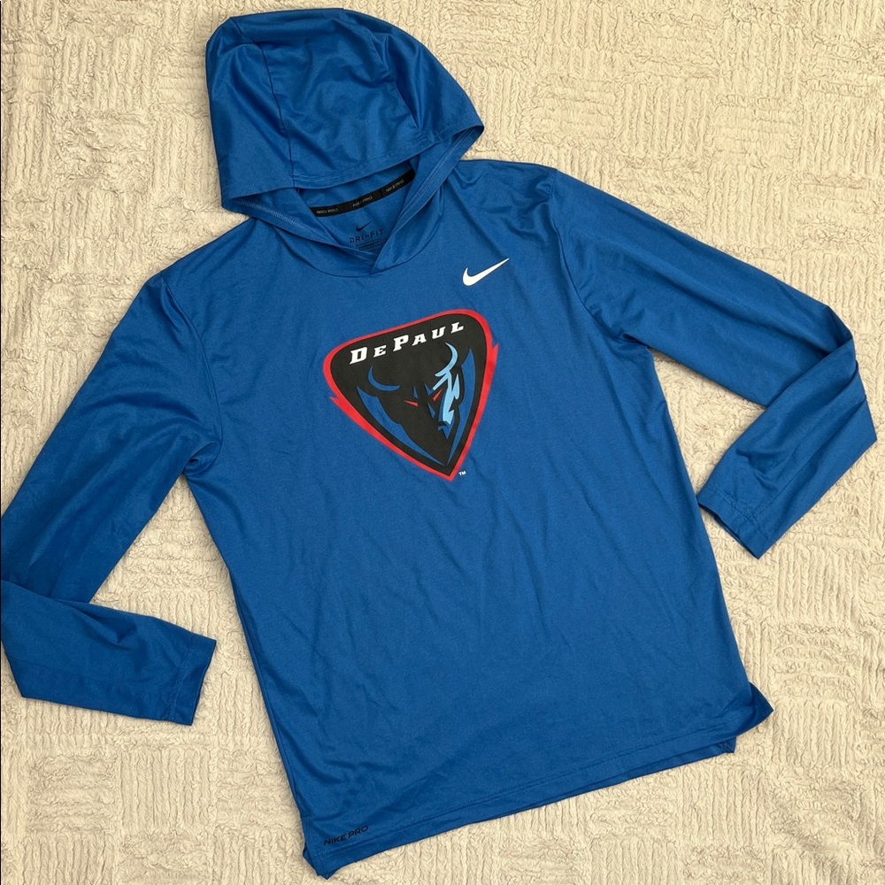 Nike Pro DePaul Blue Demons Dri-fit Performance shirt hoodie, Size Medium, EUC